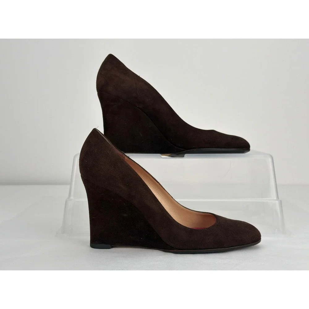 Kate Spade Wedge Pumps Size 8 Brown Suede Italian Leather Professional Classic